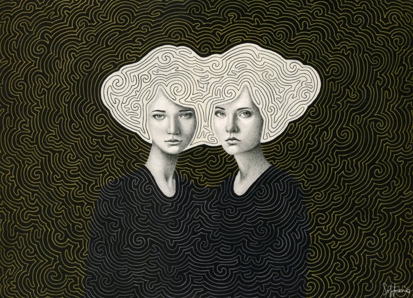 Retratos matizados de mujeres fusionadas con ambientes abstractos por Sofia Bonati