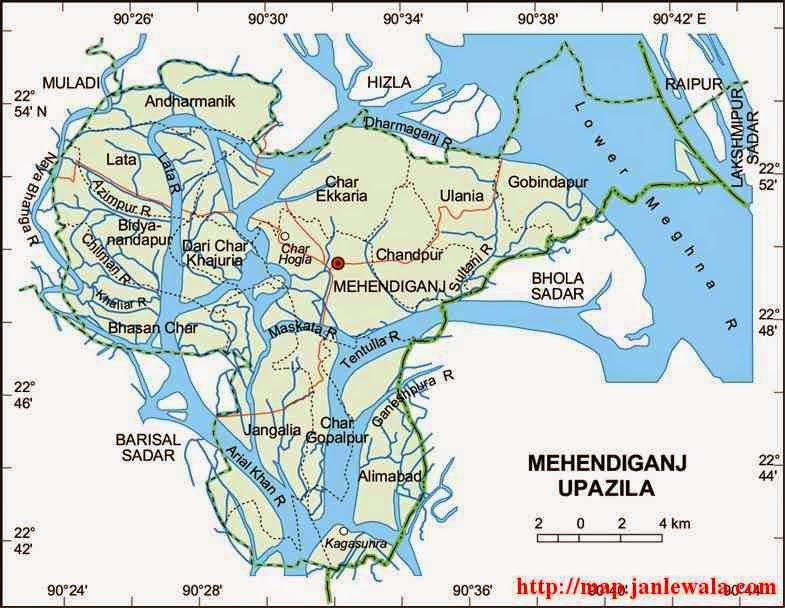 mehendiganj upazila map of bangladesh