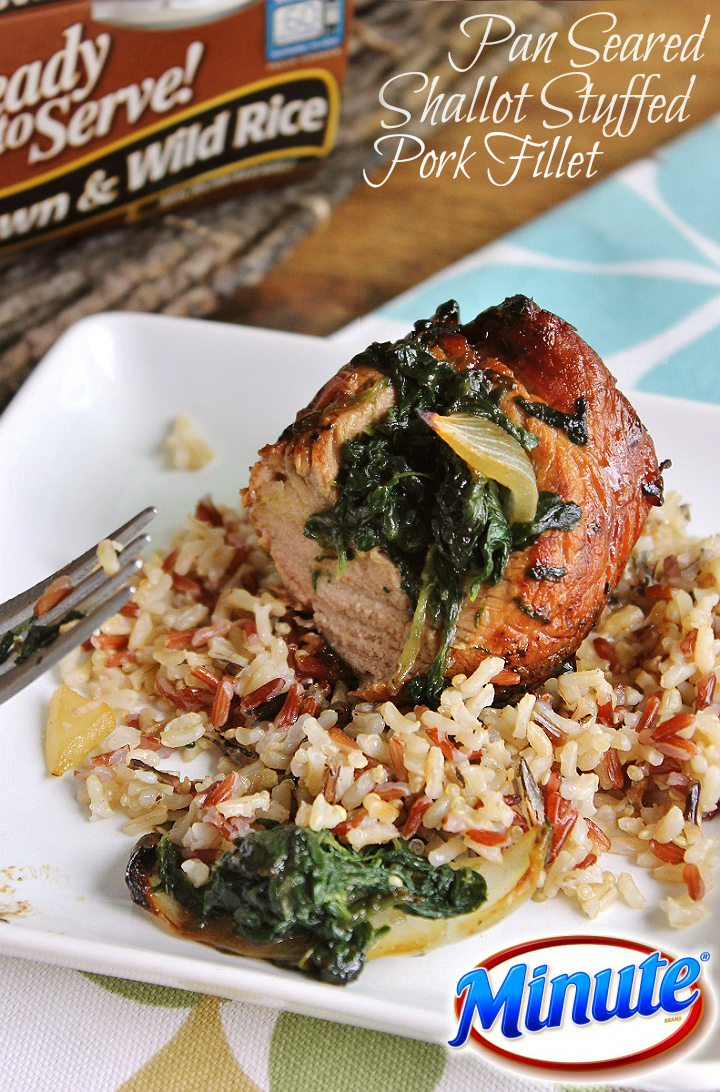 Pan Seared Shallot Stuffed Pork Fillet with Brown And Wild Rice #MixInMinute #ad