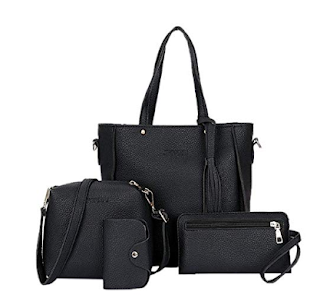 Oguine Women Shoulder Bags Set, 4 Pcs/Set Women Fashion Leather Zipper Handbag Solid Shoulder Messenger Bag Purse (4 Colors)
