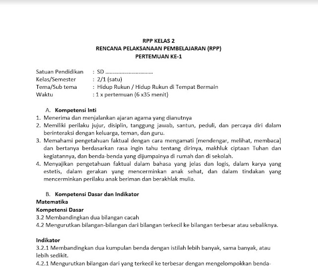 Download RPP Tematik Kelas 2 SD Tema Hidup Rukun/Hidup Rukun PB 2 di Tempat Bermain Semester 1 Terbaru Tahun 2019