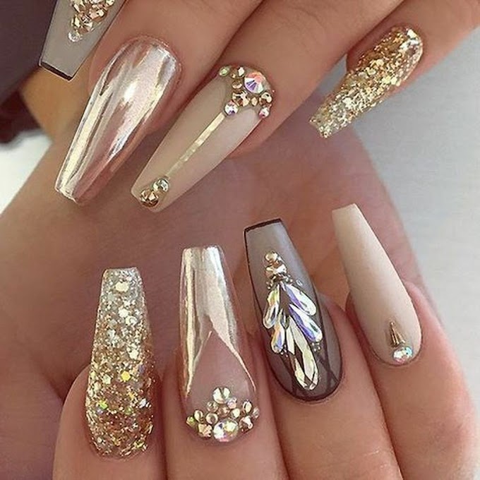 Golden nd  Glitter Nail Art 2020 
