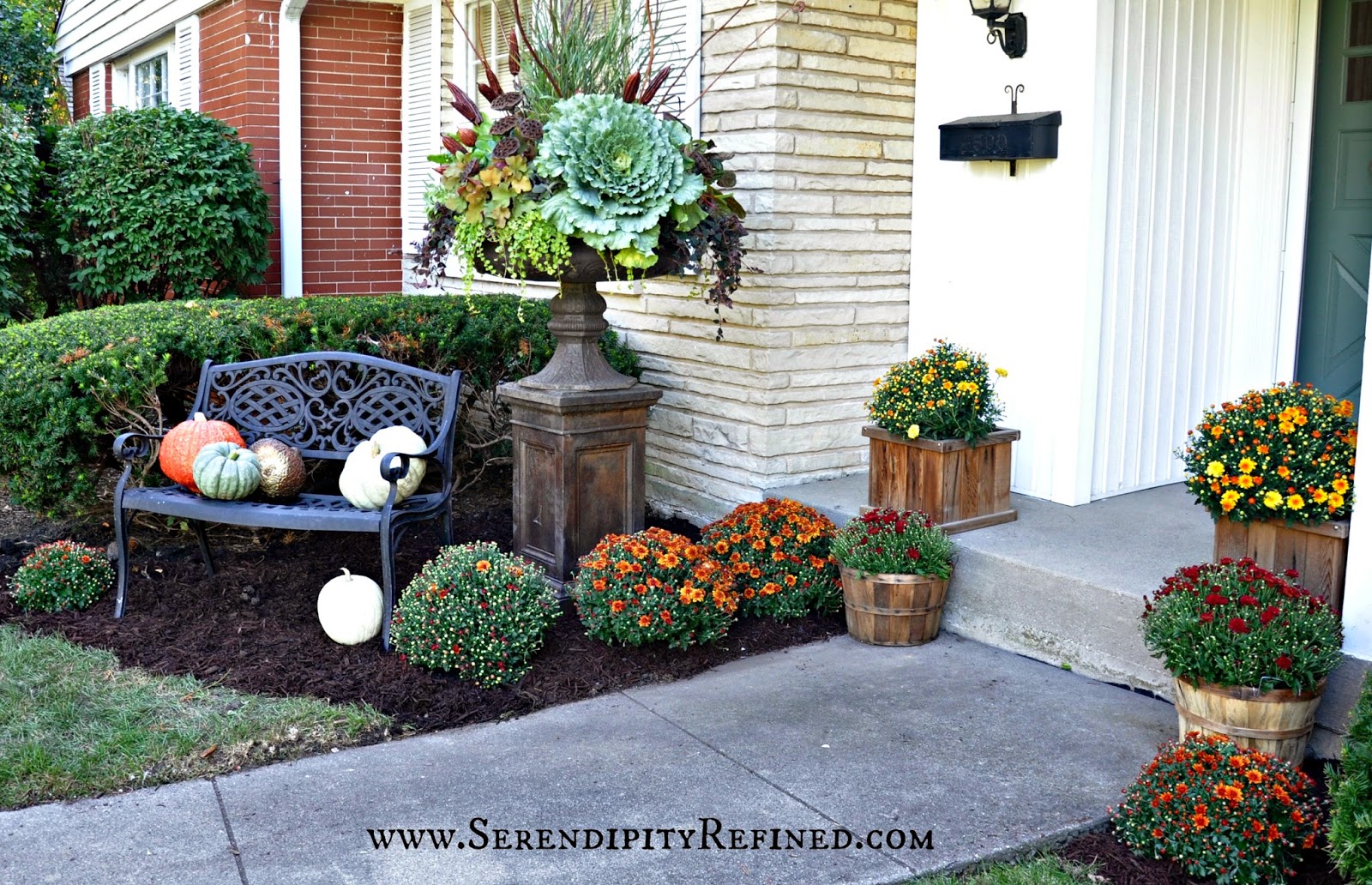 Fall Front Porch and Fabulous Urn Planter - Fox Hollow Cottage