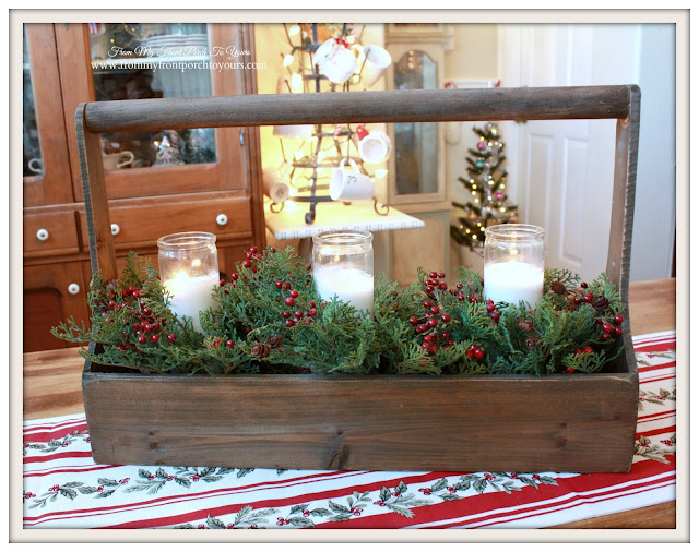 Farmhouse Christmas Kitchen-Breakfast Nook-Tool Caddy With Candles-From My Front Porch To Yours