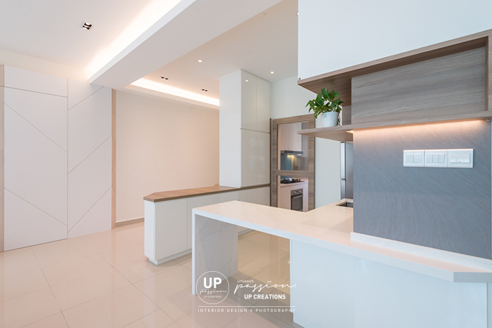 the vyne condo dry kitchen backsplash in kompacplus stone looks series and match with wood texture open shelf