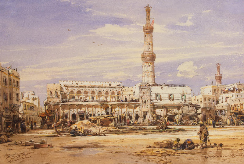 Grand Mosque in Alexandria by Eduard Hildebrandt - Architecture Drawings from Hermitage Museum