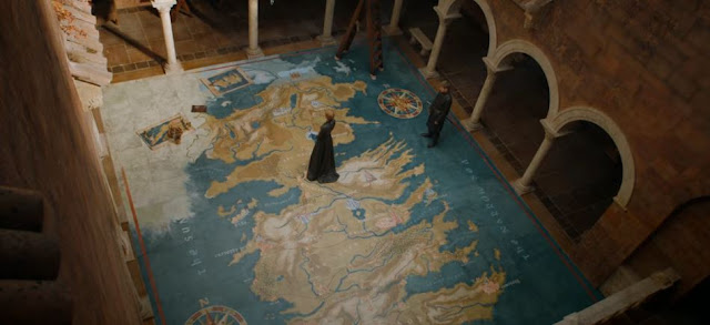 cersei and jaime on the map of westeros in kings landing