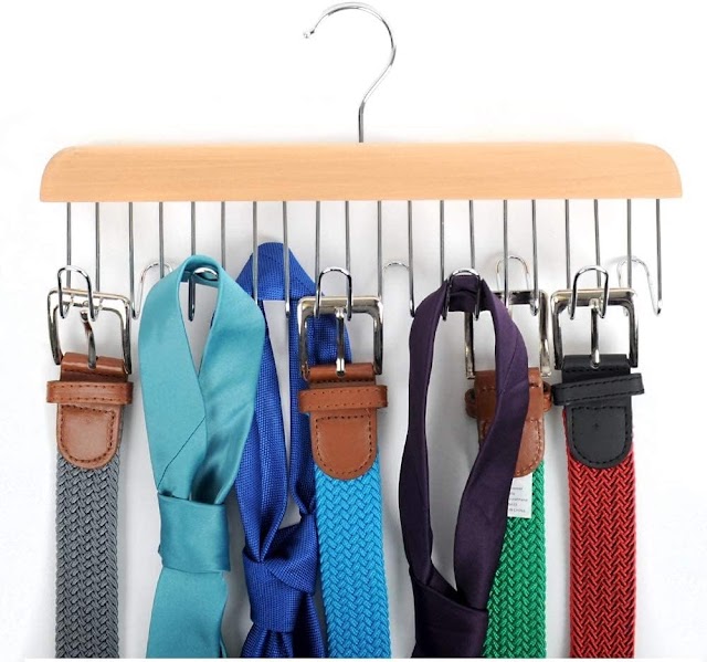 Wooden Tie Hanger Rack 24 Hooks Rotating Belt Holder 