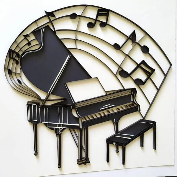 Quilled wall art piano with paper musical notes