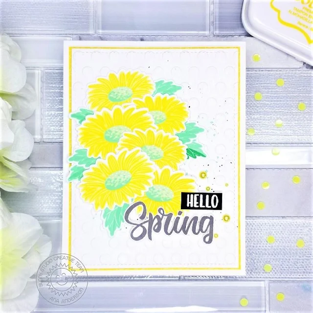 Sunny Studio Stamps: Cheerful Daisies Frilly Frame Dies Spring Themed Cards by Ana Anderson