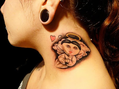  mexican angel tattoos,love tattoo designs,girls neck tattoos