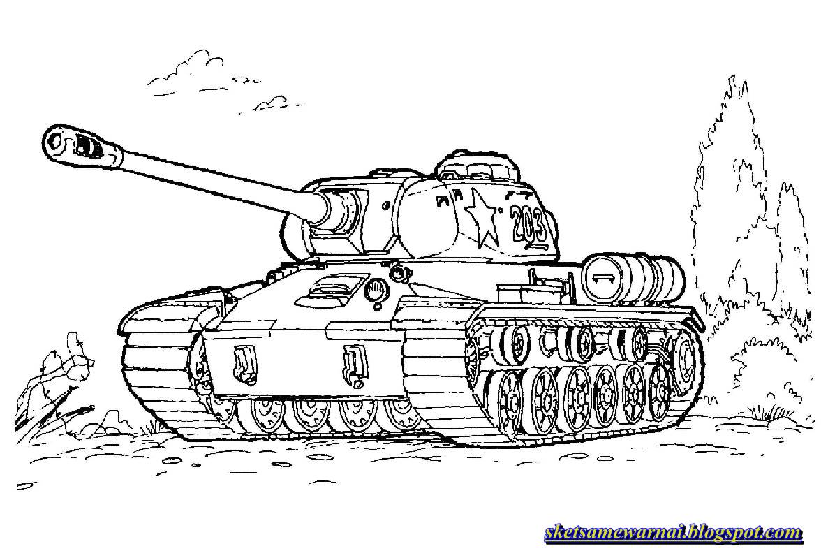 Sketsa Mewarnai Gambar Kendaraan Tempur Tank Sketsa Mewarnai