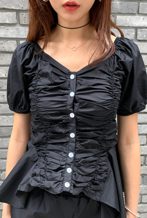 Button-Front Ruched Blouse