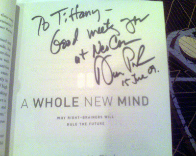 my copy of A Whole New Mind by Daniel Pink, signed by the author