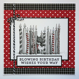 Stylish birthday card with many candles and cute bear (image from Lili of the Valley)