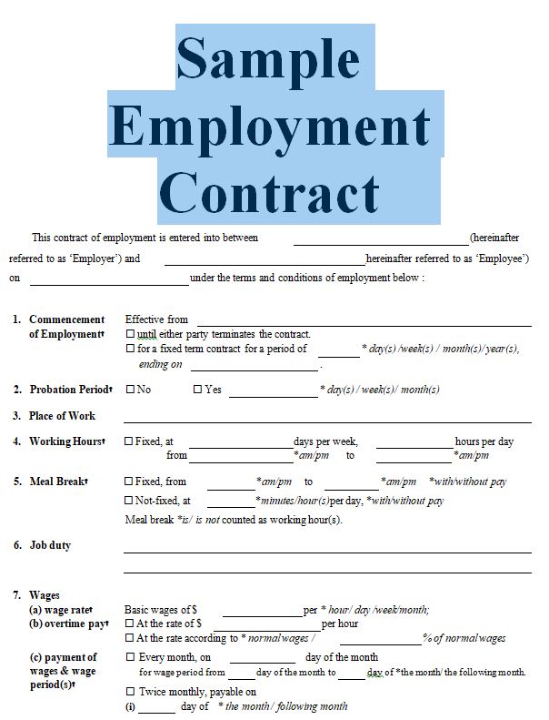 Sample Contract Of Employment Free To Print Sample Contracts