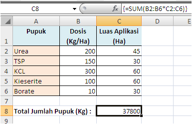 Contoh Formula Array Hasil Tunggal