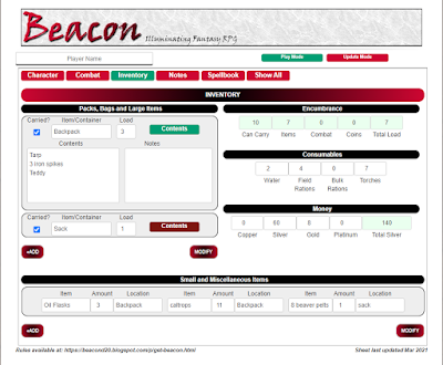 Beacon Sheet Inventory Page