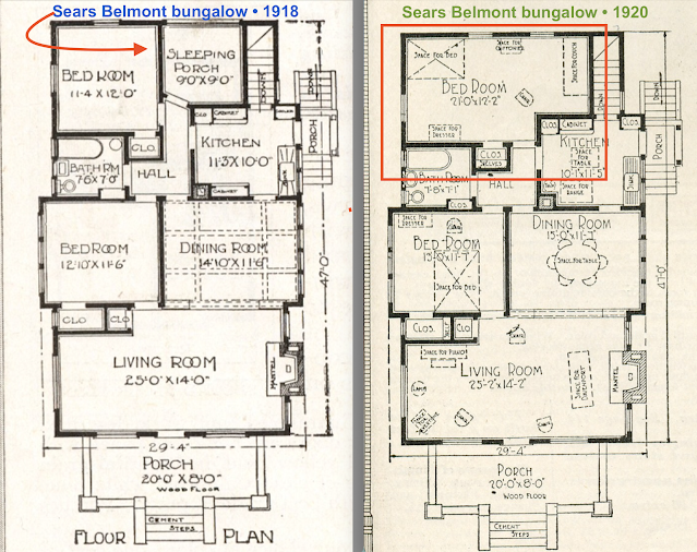 Sears catalog image drawing of two floor plans for the early Belmont bungalow