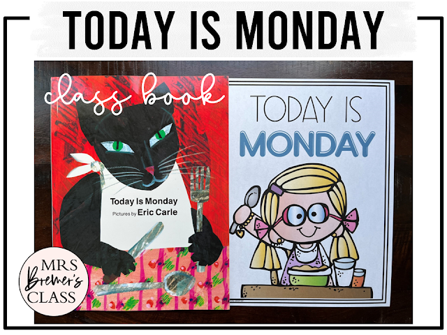 Today Is Monday book activities unit with literacy printables, reading companion activities, lesson ideas, worksheets, and crafts for Kindergarten and First Grade