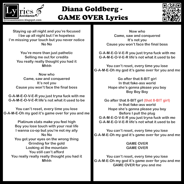 Diana Goldberg - GAME OVER Lyrics | lyricsassistance.blogspot.com