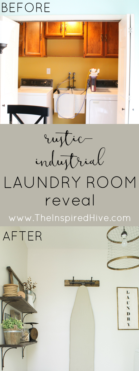 A rustic industrial style laundry makeover with lots of easy DIY decor ideas!