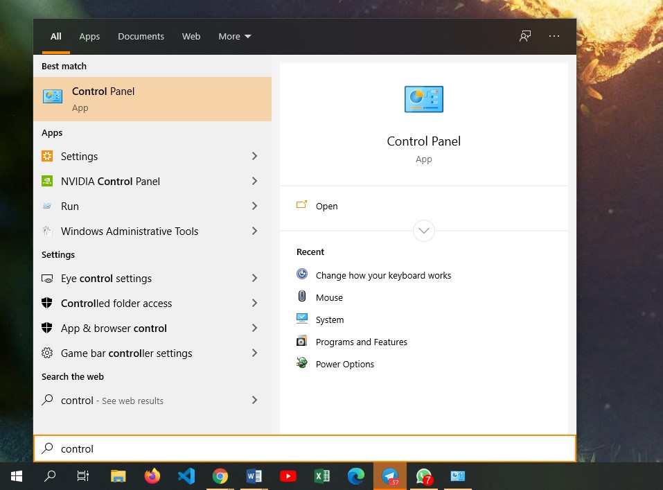 Membuka Control Panel pada Windows