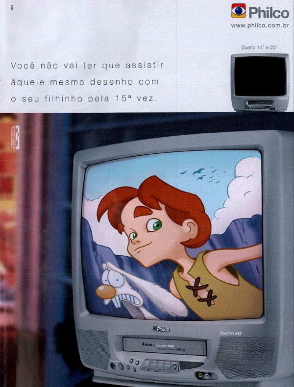 Propaganda antiga da Philco apresentando seu dueto de TV e videocassete em 2002