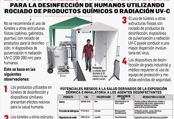 Infectólogos advierten de daños a la salud por exposición en túneles de desinfección