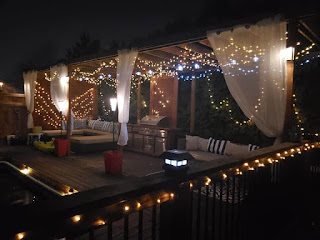 porch with fairy lights
