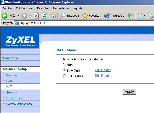 Configuración NAT del Zyxel