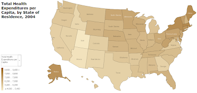 Total Health Care Expenditures per Capita, by State of Residence, 2004