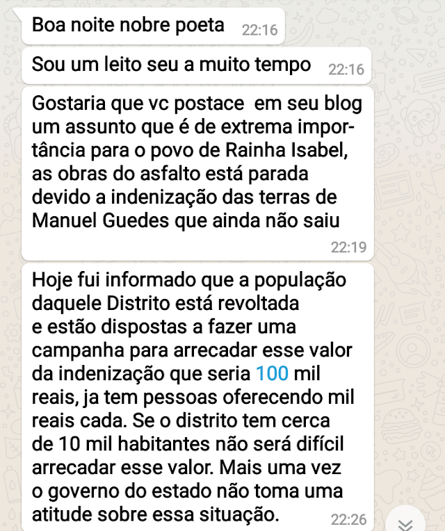 RAINHA ISABEL: MORADOR DIZ QUE POPULAÇÃO ESTÁ DISPOSTA A FAZER VAQUINHA PARA PAGAR INDENIZAÇÃO JÁ QUE O ESTADO FICA SÓ NA PROMESSA