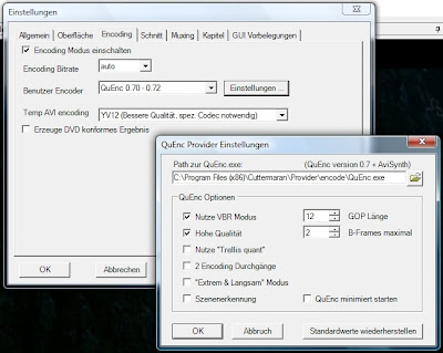 Einstallungen für den QuEnc-Encoder in Cuttermaran