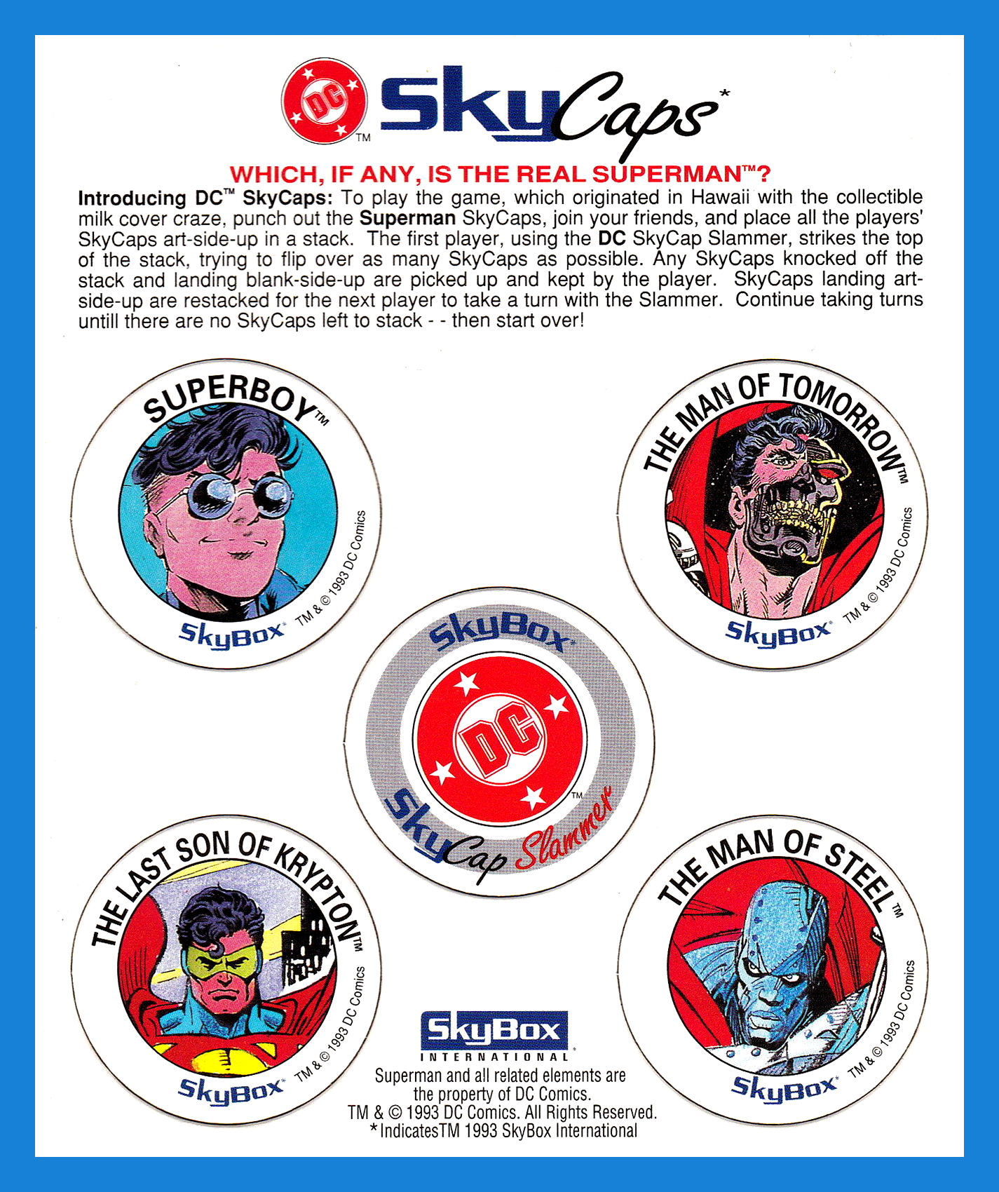 1993 Skybox SKYCAPS Pogs DC Comics RETURN OF SUPERMAN 50 Complete Sets Sealed 