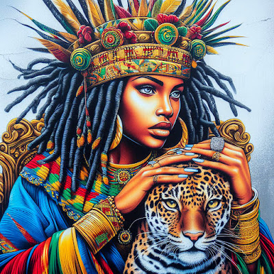 rasta empress on throne with jaguar