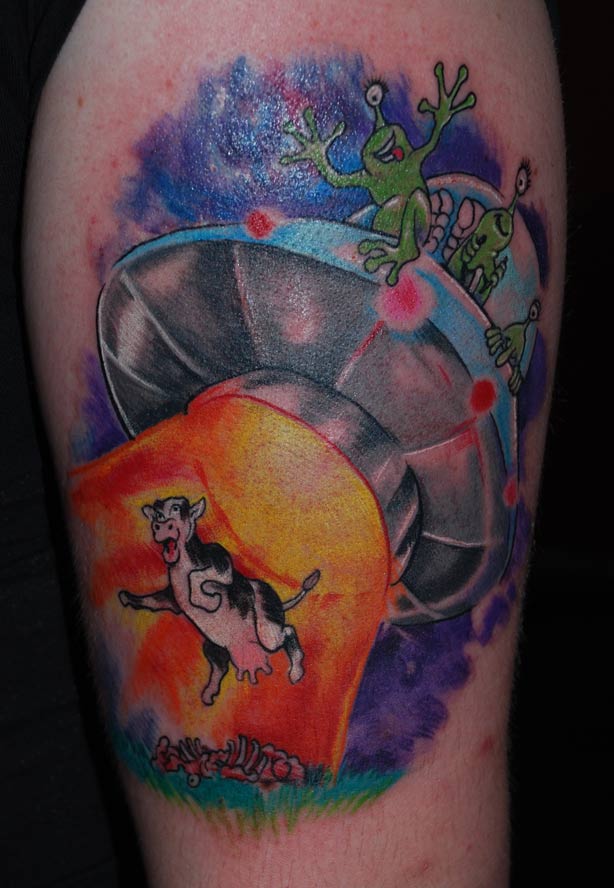 Colorful UFO tattoo design Old school UFO tattoo in outer space at 120 PM