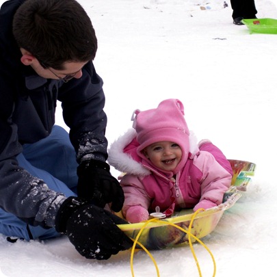 Elaine's first sledding trip