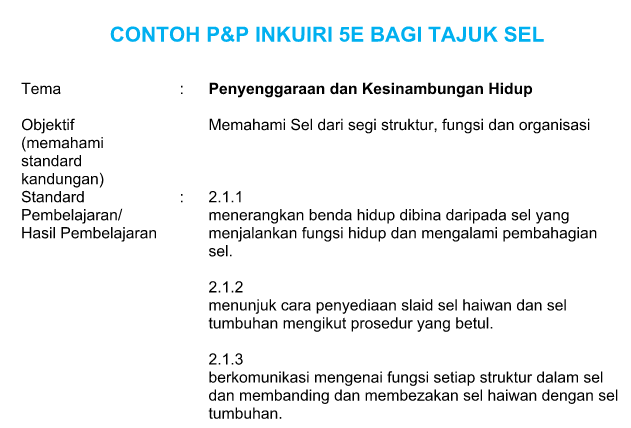 CONTOH RPH PdPc 5E INKUIRI TAJUK SEL (KSSM T1) ~ My School