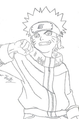 Lembar Mewarnai Sketsa dan Gambar  Ilustrasi  Naruto  Uzumaki 