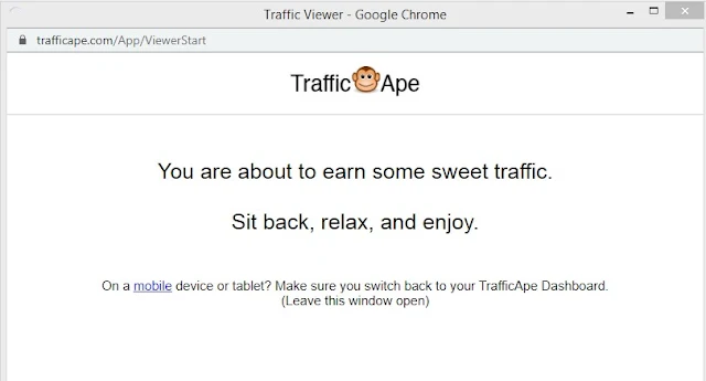 new window opened and the get free traffic in trafficape.com