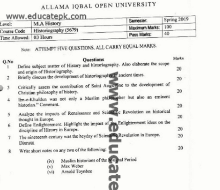 AIOU-MA-History-Historiography-code-5679-Past-Papers-pdf