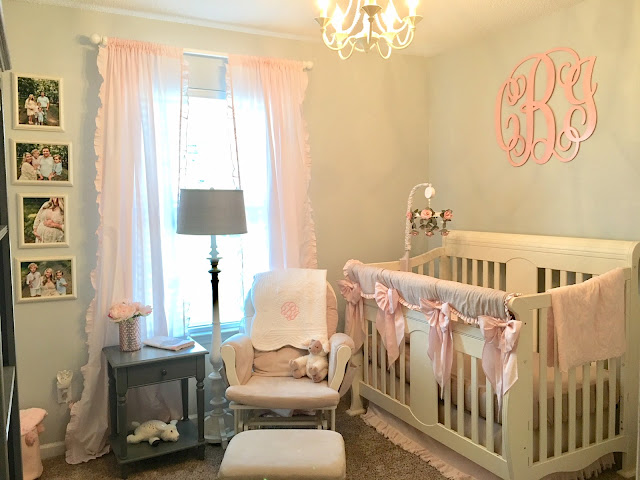 Petal Pink Nursery, Caden Lane, Pottery Barn mobile, Light and Airy nursery, Copper Pearl, Restoration Hardware, Amazon, Pink Monograms