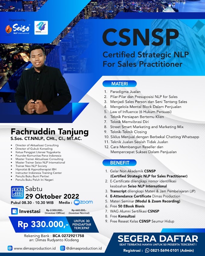 WA.0821-5694-0101 | Certified Strategic NLP For Sales Practitioner (CSNSP) 29 Oktober 2022