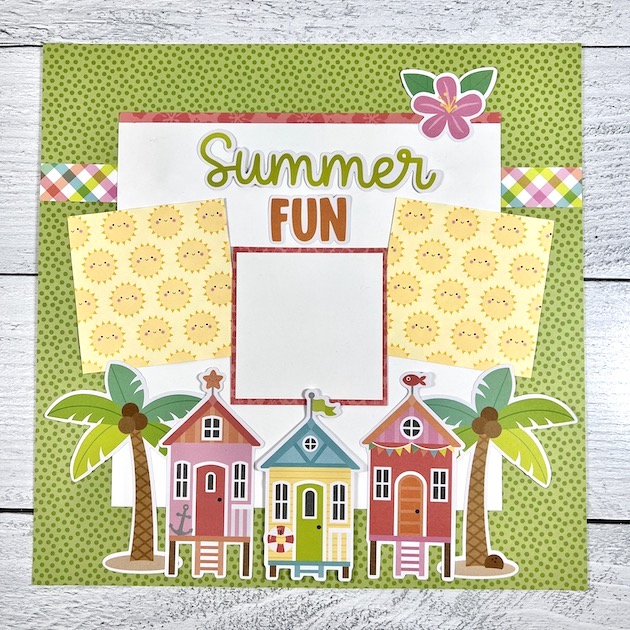 Seaside Scrapbook Layout with Beach Houses & Palm Trees