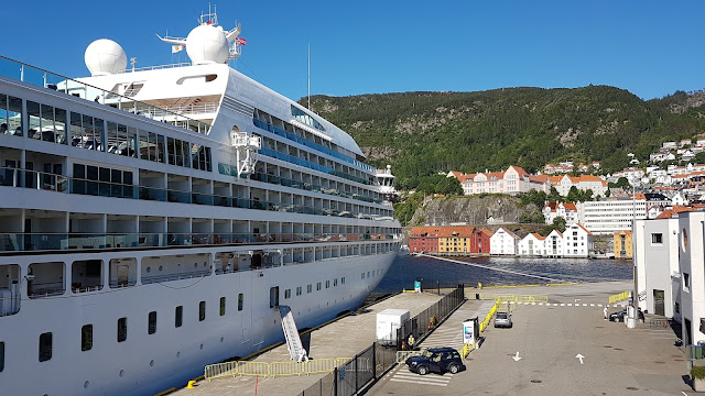 Luxury cruise ship Seabourn Quest in Bergen, Norway; Fjords cruise; Ships in Bergen