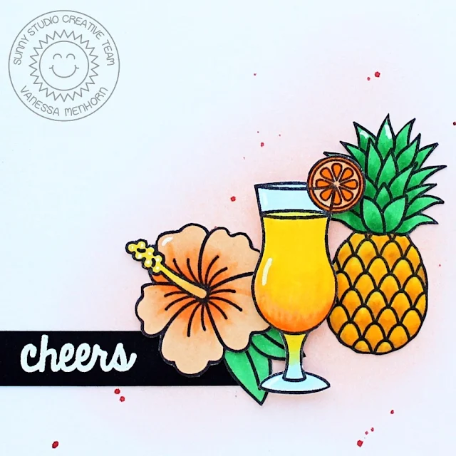 Sunny Studio Stamps: Tropical Paradise Pineapple Pina Colada Cheers Card by Vanessa Menhorn.