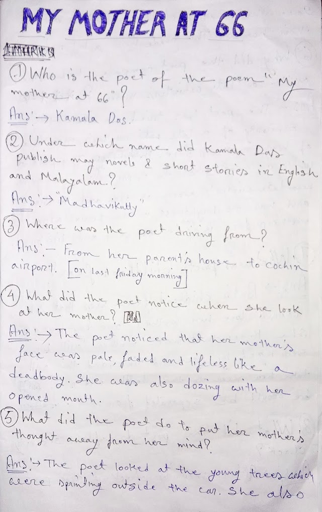 My Mother at Sixty-Six Questions with Answers | Class 12 English notes