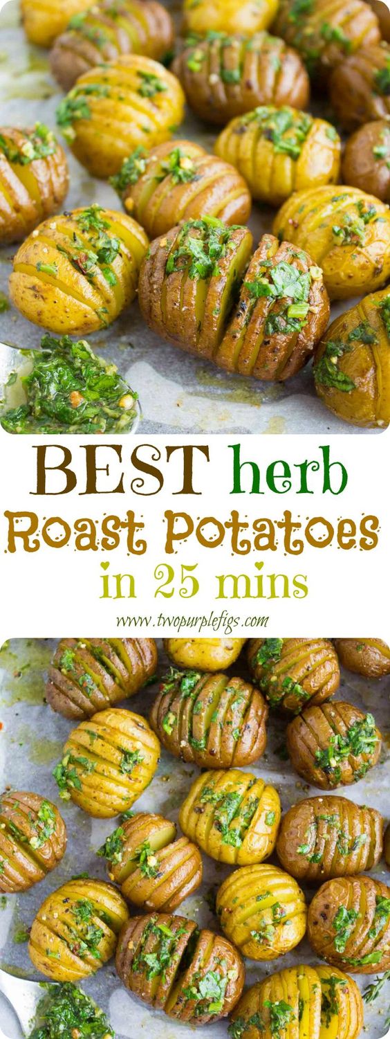 Best Herb Roast Potatoes--The ABSOLUTE best roast potatoes recipe you will ever have! Brushed with sweet herb butter or olive oil (if vegan)--crispy on the outside and tender on the inside--pure potato LOVE!