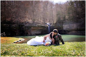 Bride and groom at waterfall